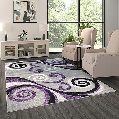 Masada Rugs Masada Rugs Stephanie Collection 6'x9' Area Rug with Modern Contemporary Design in Purple, Gray, Black and White - Design 1100