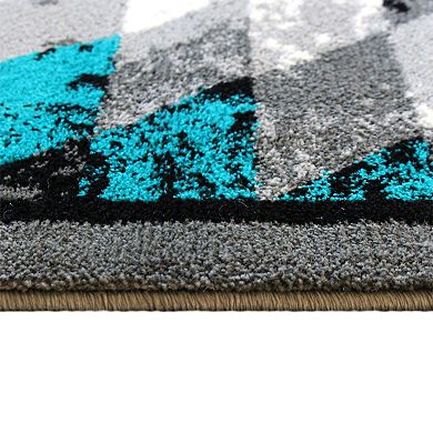 Masada Rugs Masada Rugs Stephanie Collection 6'x9' Area Rug with Distressed Southwest Native American Design 1106 in Turquoise, Gray, Black and White