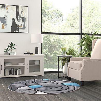 Masada Rugs Masada Rugs Trendz Collection 5'x5' Round Modern Contemporary Round Area Rug in Blue, Gray and Black