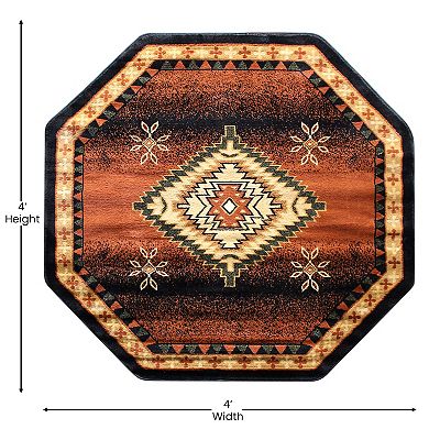 Masada Rugs Masada Rugs 4'x4' Octagonal Southwest Native American Geometric Medallion Area Rug in Brown - Design B357