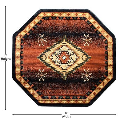 Masada Rugs Masada Rugs 5'x5' Octagonal Southwest Native American Geometric Medallion Area Rug in Brown - Design B357