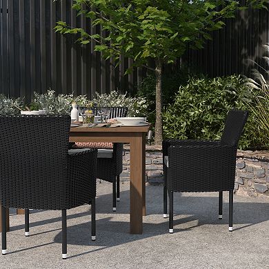 Merrick Lane Sunset Set of 4 Patio Chairs with Fade and Weather Resistant Black Wicker Wrapped Steel Frames & Gray Cushions