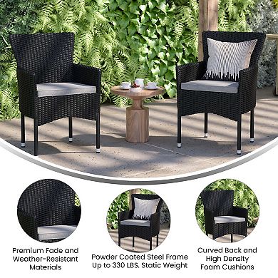 Merrick Lane Sunset Set of 4 Patio Chairs with Fade and Weather Resistant Black Wicker Wrapped Steel Frames & Gray Cushions