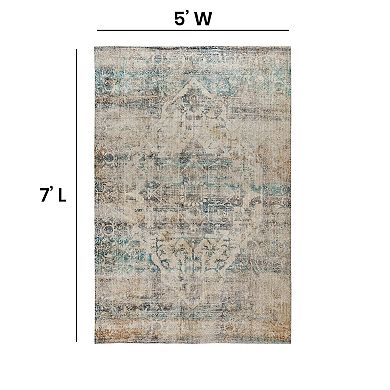 Merrick Lane 5' x 7' Distressed Old English Style Artisan Traditional Rug in Blue