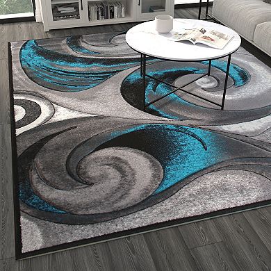 Masada Rugs Masada Rugs DaVincii Collection 8'x10' Modern Woven Area Rug with Hand Carved Wave Design in Turquoise - Design D410