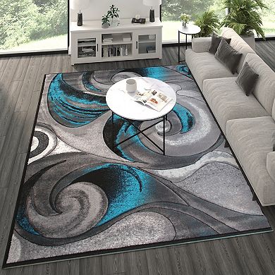 Masada Rugs Masada Rugs DaVincii Collection 8'x10' Modern Woven Area Rug with Hand Carved Wave Design in Turquoise - Design D410