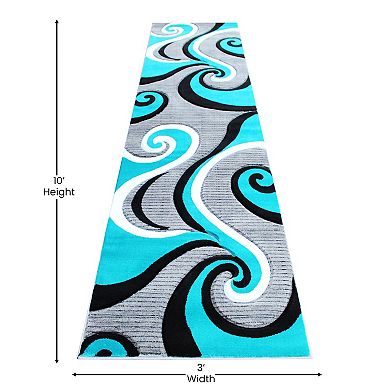 Masada Rugs Masada Rugs Sophia Collection 3'x10' Modern Contemporary Hand Sculpted Area Rug in Turquoise