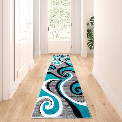 Masada Rugs Masada Rugs Sophia Collection 3'x10' Modern Contemporary Hand Sculpted Area Rug in Turquoise