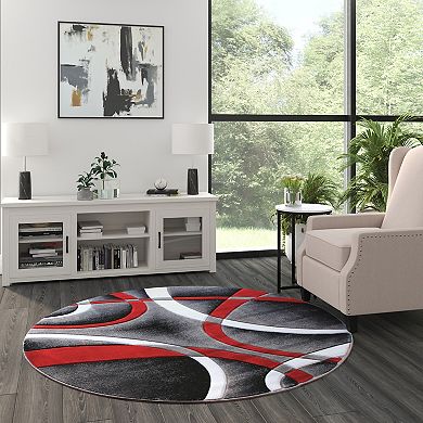 Masada Rugs Masada Rugs Sophia Collection 5'x5' Round Area Rug with Hand Carved Intersecting Arch Design in Red, White, Gray & Black