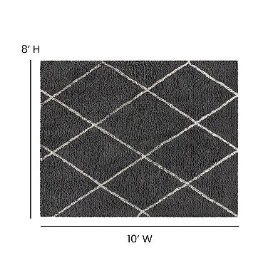 Merrick Lane Shag Style Diamond Trellis Area Rug - 8' x 10' - Charcoal/Ivory Polyester (PET)