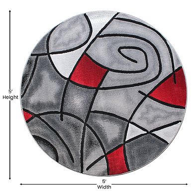 Masada Rugs Masada Rugs Trendz Collection 5'x5' Round Modern Contemporary Round Area Rug in Red, Gray and Black