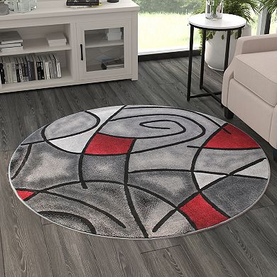 Masada Rugs Masada Rugs Trendz Collection 5'x5' Round Modern Contemporary Round Area Rug in Red, Gray and Black
