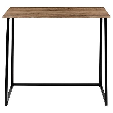 Merrick Lane Oakdale Rustic Natural Folding Computer Desk with Wood Grain Finish Top and Black Folding Metal Legs