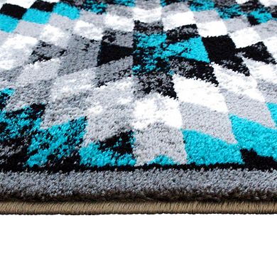 Masada Rugs Masada Rugs Stephanie Collection 3'x11' Area Rug Runner with Distressed Southwest Native American Design 1106 in Turquoise, Gray, Black and White