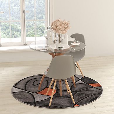 Masada Rugs Masada Rugs Trendz Collection 5'x5' Round Modern Contemporary Round Area Rug in Orange, Gray, and Black