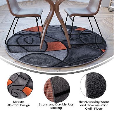 Masada Rugs Masada Rugs Trendz Collection 5'x5' Round Modern Contemporary Round Area Rug in Orange, Gray, and Black