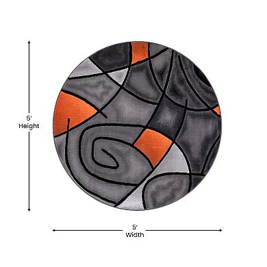 Masada Rugs Masada Rugs Trendz Collection 5'x5' Round Modern Contemporary Round Area Rug in Orange, Gray, and Black