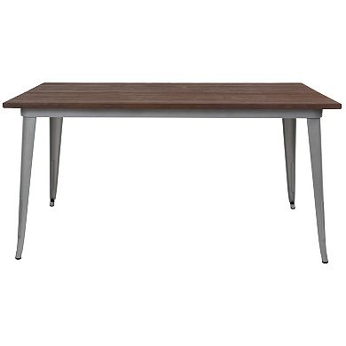 Merrick Lane Ardennes Rectangular Silver Steel Frame Square Table With Walnut Wood Top