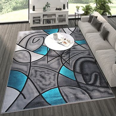 Masada Rugs Masada Rugs Trendz Collection 8'x10' Modern Contemporary Area Rug in Turquoise, Gray and Black