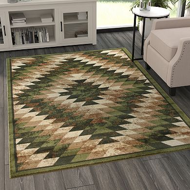 Masada Rugs Masada Rugs Stephanie Collection 5'x7' Area Rug with Distressed Southwest Native American Design 1106 in Green, Brown and Beige