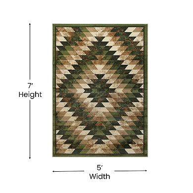 Masada Rugs Masada Rugs Stephanie Collection 5'x7' Area Rug with Distressed Southwest Native American Design 1106 in Green, Brown and Beige