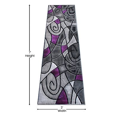 Masada Rugs Masada Rugs Trendz Collection 2'x7' Modern Contemporary Runner Area Rug in Purple, Gray and Black