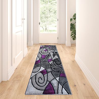 Masada Rugs Masada Rugs Trendz Collection 2'x7' Modern Contemporary Runner Area Rug in Purple, Gray and Black