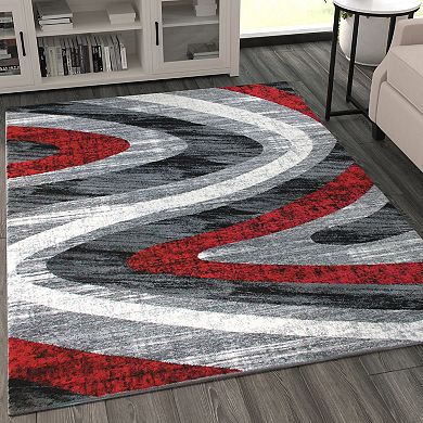 Masada Rugs Masada Rugs Stephanie Collection 5'x7' Modern Contemporary Area Rug in Design 1107 - Red, Gray, Black and White
