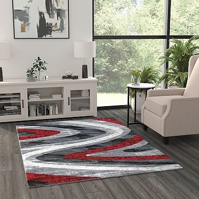 Masada Rugs Masada Rugs Stephanie Collection 5'x7' Modern Contemporary Area Rug in Design 1107 - Red, Gray, Black and White