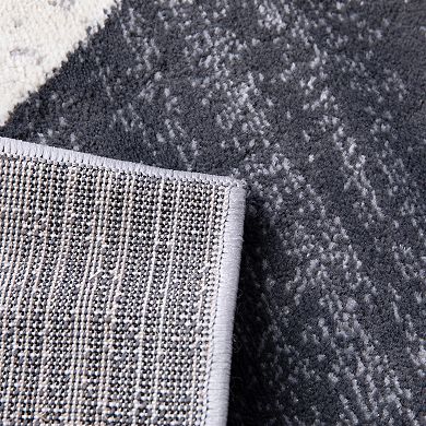 Masada Rugs Masada Rugs, Thatcher Collection Accent Rug with Interlocking Circle Pattern in Black and Grey with Olefin Facing and Natural Jute Backing - 6'x9'
