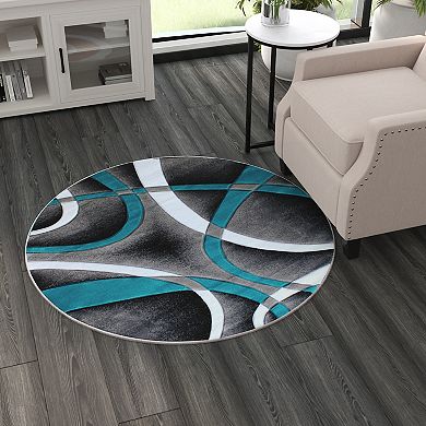 Masada Rugs Masada Rugs Sophia Collection 4'x4' Round Area Rug with Hand Carved Intersecting Arch Design in Turquoise, White, Gray & Black