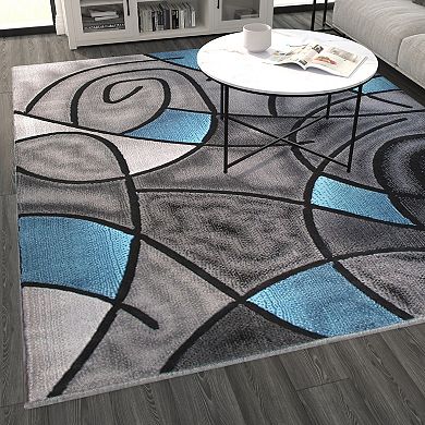 Masada Rugs Masada Rugs Trendz Collection 8'x10' Modern Contemporary Area Rug in Blue, Gray and Black