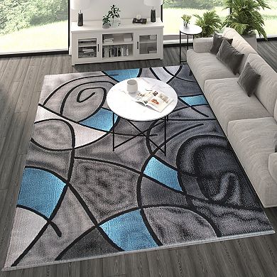 Masada Rugs Masada Rugs Trendz Collection 8'x10' Modern Contemporary Area Rug in Blue, Gray and Black