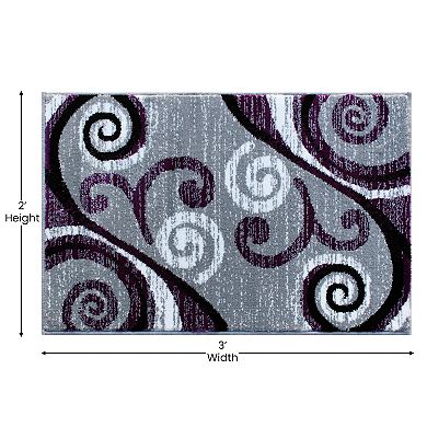 Masada Rugs Masada Rugs Stephanie Collection 2'x3' Area Rug Mat with Modern Contemporary Design in Purple, Gray, Black and White - Design 1100