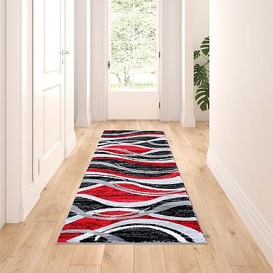 Masada Rugs Masada Rugs Stephanie Collection Area Rug Runner with Modern Contemporary Design 1109 in Red, Gray, Black and White - 2'x7'