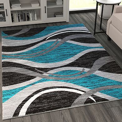 Masada Rugs Masada Rugs Stephanie Collection Area Rug with Modern Contemporary Design 1109 in Turquoise, Gray, Black and White - 5'x7'