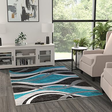 Masada Rugs Masada Rugs Stephanie Collection Area Rug with Modern Contemporary Design 1109 in Turquoise, Gray, Black and White - 5'x7'