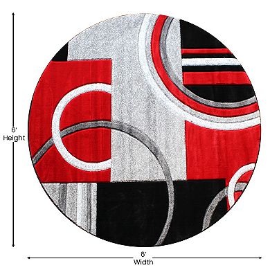 Masada Rugs Masada Rugs Sophia Collection 5'x5' Hand Sculpted Modern Contemporary Round Area Rug in Red, Gray, White and Black