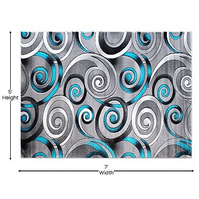 Masada Rugs Masada Rugs DaVincii Collection Turquoise 5'x7' Contemporary Woven Area Rug with Hand Carved Overlapping Swirls - Design D414