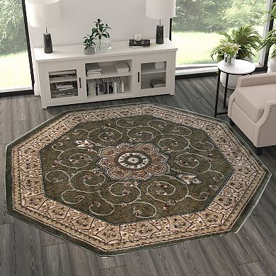 Masada Rugs Masada Rugs 7'x7' Traditional Octagon Area Rug in Green - Design B404