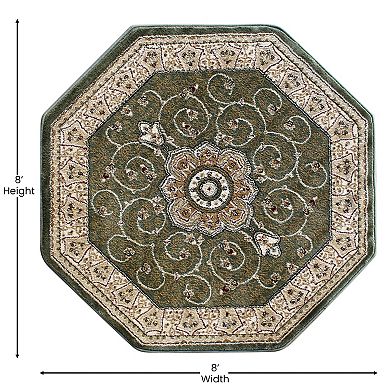 Masada Rugs Masada Rugs 7'x7' Traditional Octagon Area Rug in Green - Design B404