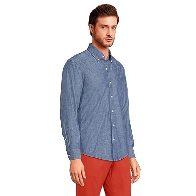 Men's Lands' End Button-Down Traditional Fit Chambray Shirt