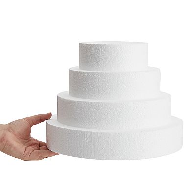 4 Piece Round Foam Cake Dummies for 10" Tall Fake Wedding Cake, 2.25" Thick in 4 Diameters (6, 8, 10, 12 Inches)
