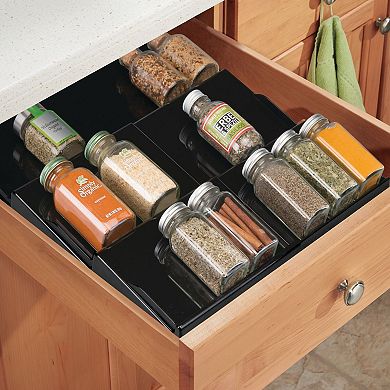 mDesign Expandable Plastic Spice Rack Drawer Insert, 3 Tiers