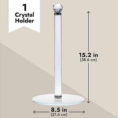 Crystal Paper Towel Holder Stand for Kitchen Countertops, Tall Clear Roll Dispenser (15.2 x 8.5 In)