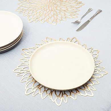 10 Pack Decorative Gold Vinyl Placemats, Bulk Round Place Mats in Leaf Design for Christmas (14.4 In)