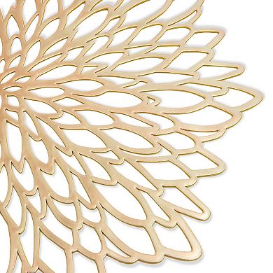 10 Pack Decorative Gold Vinyl Placemats, Bulk Round Place Mats in Leaf Design for Christmas (14.4 In)