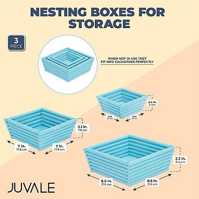 Blue Wooden Crate Nesting Boxes for Storage, Angled Design (3 Sizes, 3 Pieces)