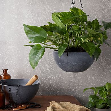 2 Pack Grey Marble Hanging Planters for Indoor and Outdoor Plants, 10-Inch Flower Plant Pots