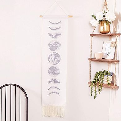 Bohemian Style Moon Phases Tapestry Hanging Wall Art for Home Decor (White, 12 x 49 In)